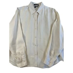 Vtg Lauren Ralph Lauren Linen Shirt Yellow Buttercream Button Women Sz XL Blouse